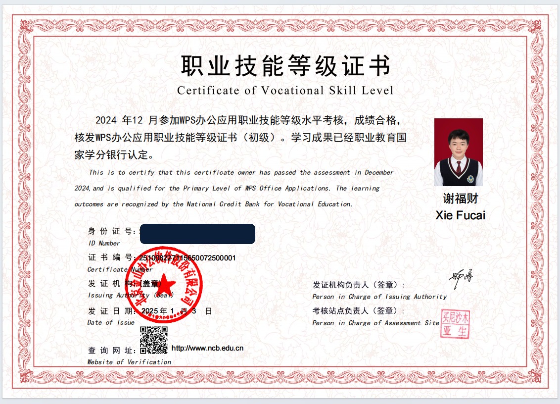 WPS 办公应用职业技能等级（初级）证书
